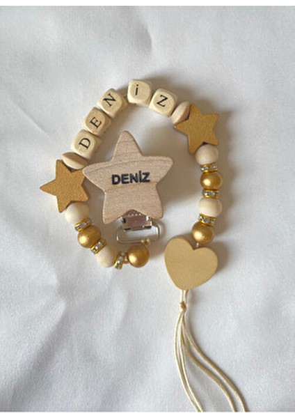 Doğal Ahşap Emzik Zinciri - Isimli Emzik Askısı Ahşap Emzik Zinciri Emzik Tutucu Bebek Hediyesi