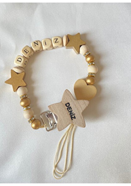 Doğal Ahşap Emzik Zinciri - Isimli Emzik Askısı Ahşap Emzik Zinciri Emzik Tutucu Bebek Hediyesi