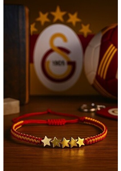 Galatasaray Hematit 5. Yıldız Taraftar Bilekliği – Ayarlanabilir El Yapımı Makrome (Hematit)