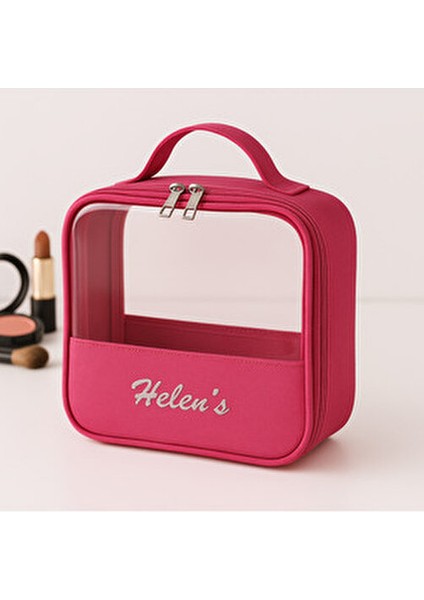 Pvc Şeffaf Seyahat Makyaj Kozmetik Çantası Pembe