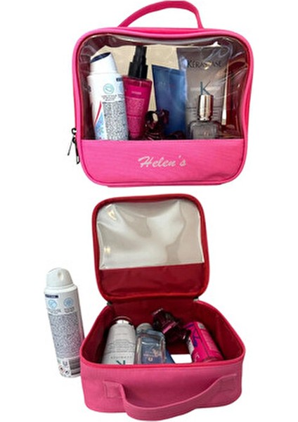 Pvc Şeffaf Seyahat Makyaj Kozmetik Çantası Pembe