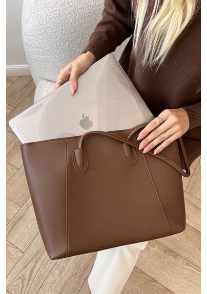 Kadın Acı Kahve Basic Fermuarlı Tote El ve Omuz Çantası