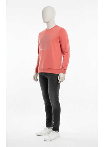 Erkek Regular Fit 3 Iplik Enjeksiyon Baskı Bisiklet Yaka Sweatshirt
