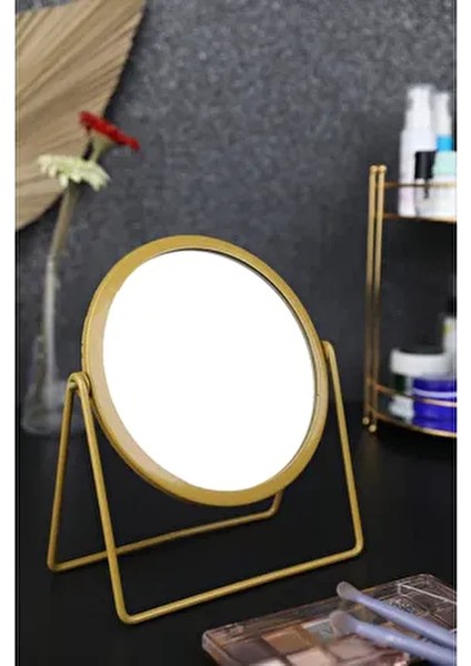 Gold Metal Makyaj Aynası Ayarlanabilir Masa Üstü Metal Ayna