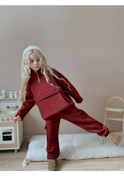 Kız Çocuk Kanguru Cepli Sweatshirtli Kışlık Takım fiyatları