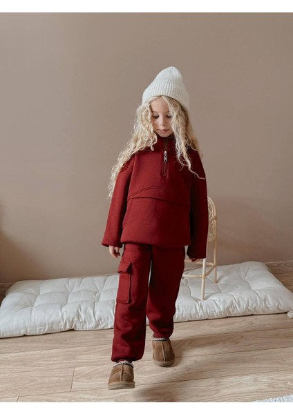 Kız Çocuk Kanguru Cepli Sweatshirtli Kışlık Takım fırsatları
