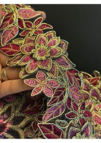 En 5 cm Varaklı Çiçekli Kesilebilen Şerit Dikiş Aplike 1 Metre Kırmızı fiyatları