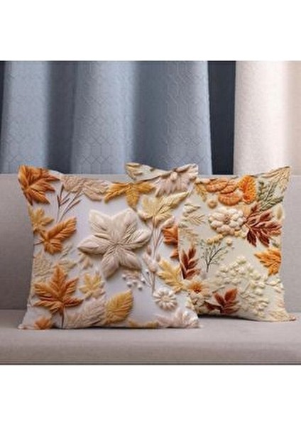 2 Li Kombin Punch Nakış Desen Dijital Baskılı Kırlent Kılıfı