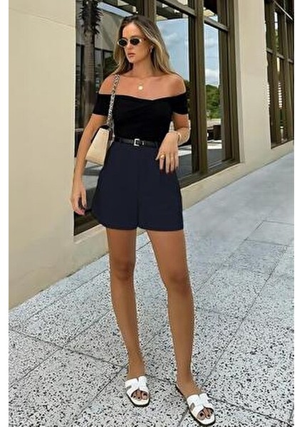 Lacivert Pileli Kadın Şort MG2518 fiyatları