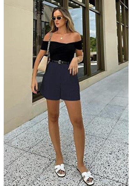 Lacivert Pileli Kadın Şort MG2518 indirimleri