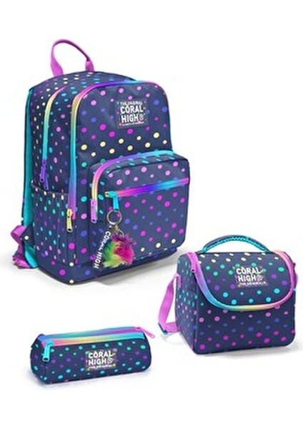 Ilköğretim Kız Çocuk Lacivert Renkli Puantiyeli Okul Çanta Seti