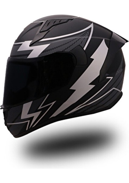 Thunderbolt Mat Siyah Beyaz Tam Yüz Kask Polikarbonat Malzeme 4 Mevsim Kullanım