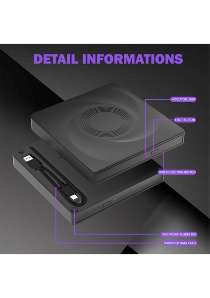 Harici Cd/dvd Sürücü Brülörü CD Rom DVD Player Taşınabilir CD Okuyucu Dizüstü Bilgisayar Windows 11/10/7 Linux Mac Os Için (Yurt Dışından) modelleri