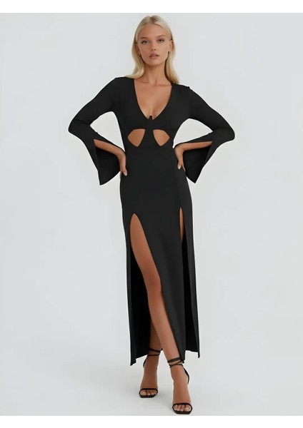 Çift Yırmaçlı Midi Elbise