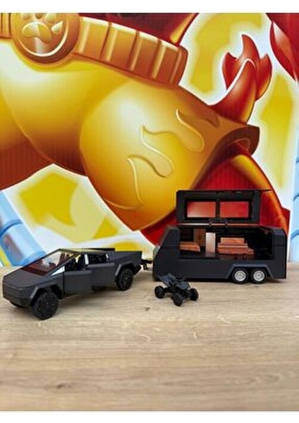 Tesla Cybertruck Diecast + Tesla Karavan Oyuncak Tesla Diecast Model Araba 3'lü Set Sesli Işıklı modelleri