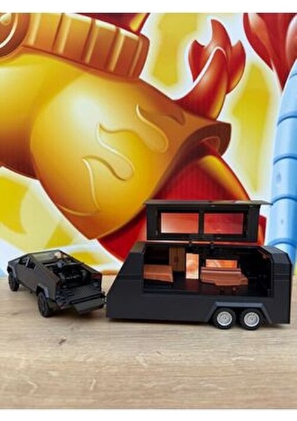 Tesla Cybertruck Diecast + Tesla Karavan Oyuncak Tesla Diecast Model Araba 3'lü Set Sesli Işıklı fırsatları