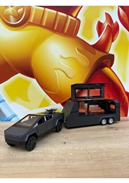 Tesla Cybertruck Diecast + Tesla Karavan Oyuncak Tesla Diecast Model Araba 3'lü Set Sesli Işıklı indirimleri