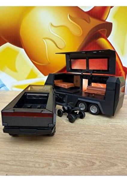 Tesla Cybertruck Diecast + Tesla Karavan Oyuncak Tesla Diecast Model Araba 3'lü Set Sesli Işıklı