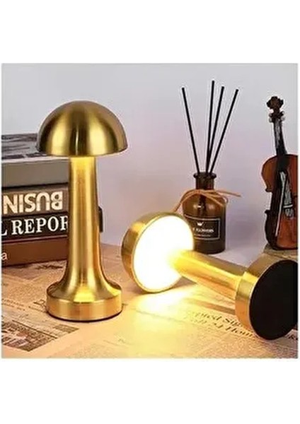 CT-8429 Lizbon Mantar Gold Dokunmatik Şarjlı Dimmerli Masa Lambası
