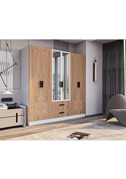 Valeria 6 Kapılı 2 Çekmeceli Gardrop Geniş Dolap & Aynalı Elbise Dolabı Atlantik Çam & Beyaz fiyatları