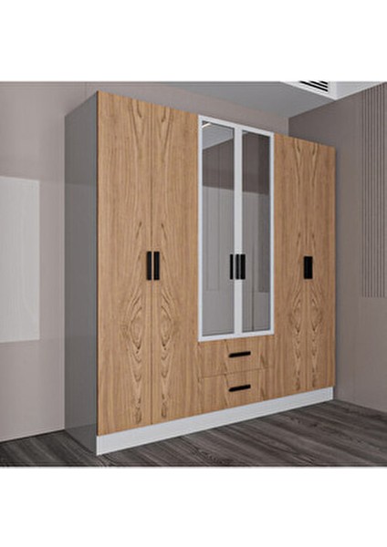 Valeria 6 Kapılı 2 Çekmeceli Gardrop Geniş Dolap & Aynalı Elbise Dolabı Atlantik Çam & Beyaz modelleri