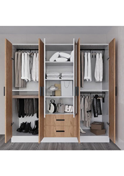 Valeria 6 Kapılı 2 Çekmeceli Gardrop Geniş Dolap & Aynalı Elbise Dolabı Atlantik Çam & Beyaz fırsatları