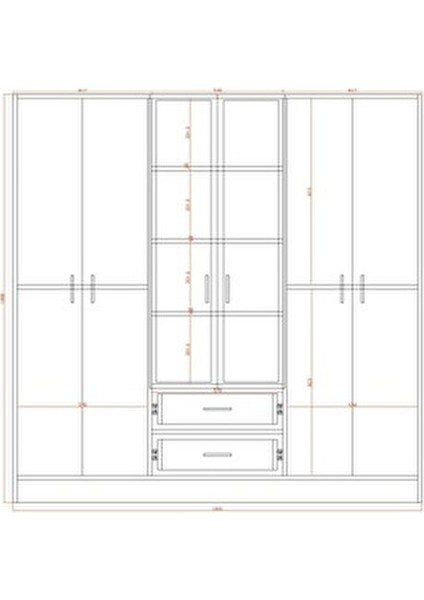 Valeria 6 Kapılı 2 Çekmeceli Gardrop Geniş Dolap & Aynalı Elbise Dolabı Atlantik Çam & Beyaz