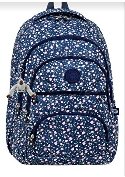 Lüx Krinkıl Kumaş Lise ve Ortaokul Sırt Çantası Maymun Anahtarlık Hediyeli