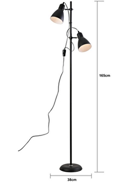 Zenith Metal Oynar Başlıklı Siyah 2'li Lambader