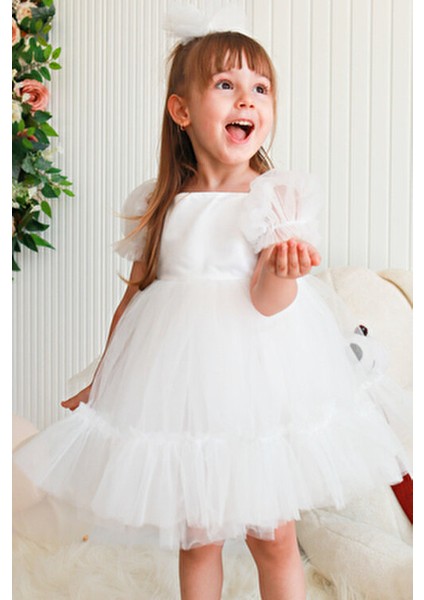 Kız Bebek Elbise Kız Çocuk Elbise Doğum Günü Parti Düğün Elbise Dantelli Kısa Kol Astarlı Elbise