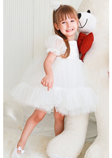 Kız Bebek Elbise Kız Çocuk Elbise Doğum Günü Parti Düğün Elbise Dantelli Kısa Kol Astarlı Elbise indirimleri