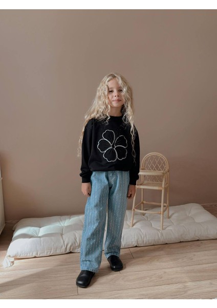 Kız Çocuk Taş Detaylı Kotlu Takım