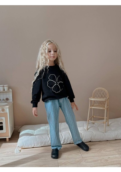 Kız Çocuk Taş Detaylı Kotlu Takım