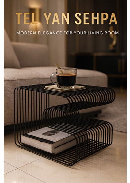 Siyah Tel Metal Tasarımlı Modern Paslanmaz Yan Sehpa, Dekoratif Metal Sehpa fiyatları