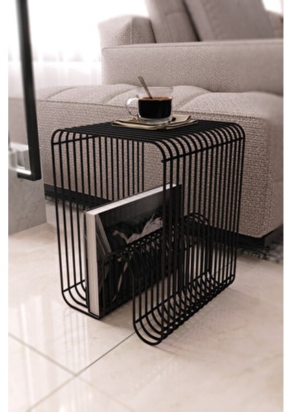 Siyah Tel Metal Tasarımlı Modern Paslanmaz Yan Sehpa, Dekoratif Metal Sehpa indirimleri