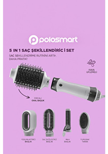 Hava Üflemeli Düzleştirme Başlıklı 5 In 1 Saç Şekillendirici Set Hediyeli fiyatları