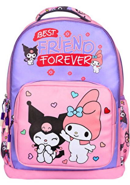 3’lü Ilkokul Kuromi Melody Baskılı Pembe, Kız Çocuk Beslenmeli ve Kalemlikli Okul Çantası modelleri