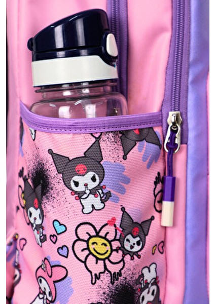 3’lü Ilkokul Kuromi Melody Baskılı Pembe, Kız Çocuk Beslenmeli ve Kalemlikli Okul Çantası