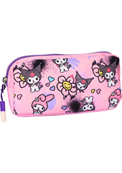 3’lü Ilkokul Kuromi Melody Baskılı Pembe, Kız Çocuk Beslenmeli ve Kalemlikli Okul Çantası