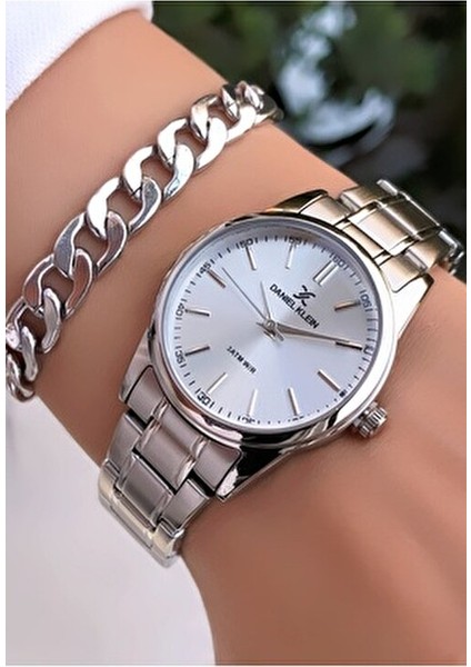 Orijinal Faturalı 2 Yıl Garantili 3ATM Su Geçirmez Gümüş Renk Kadın Kol Saati Bileklik Hediyeli