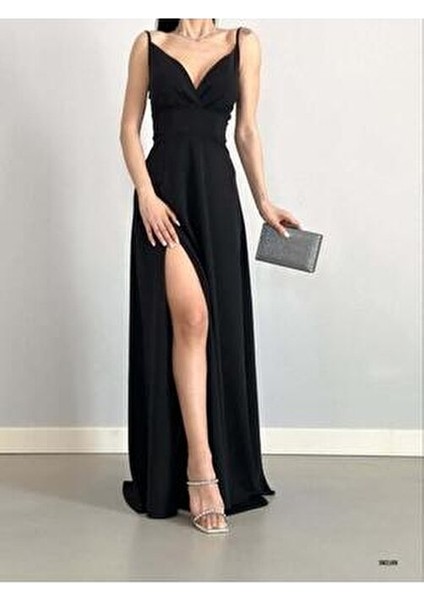 Kadın Askılı Kruvaze Yaka Uzun Yırtmaçlı Elbise, Özel Gün-Mezuniyet ve Gece Elbisesi modelleri