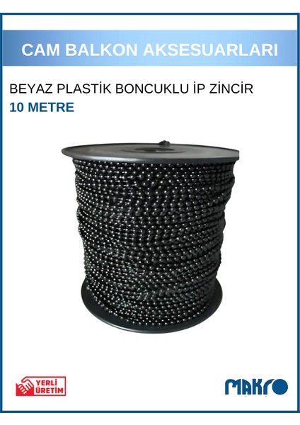 Cam Balkon Plastik Siyah Boncuklu Ip Zincirleri - 10 Metre