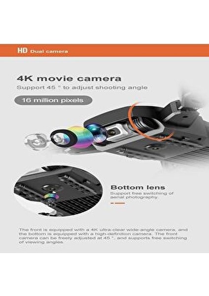 QC08 Katlanabilir 360° Dönebilen LED Işıklı 4K Kameralı Fpv Drone Kumandalı Rc Quadcopter