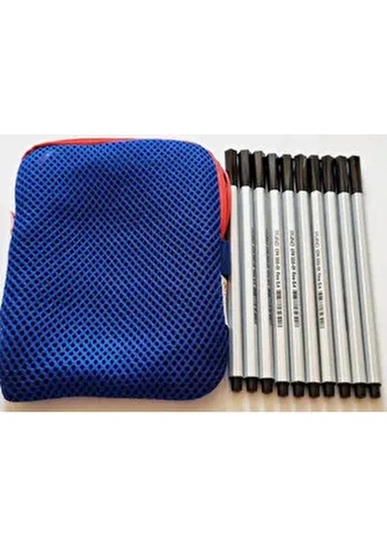 10'lu Fineliner 04MM Keçe Uçlu Kalem - Piano 10 Adet Tek Renk Seçenekli + Mavi Kalemlik Çantasıyla