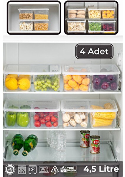 4 Adet 2 Bölmeli 4,5 Lt Dikdörtgen Kapaklı Buzdolabı ve Buzluk Düzenleyici fiyatları