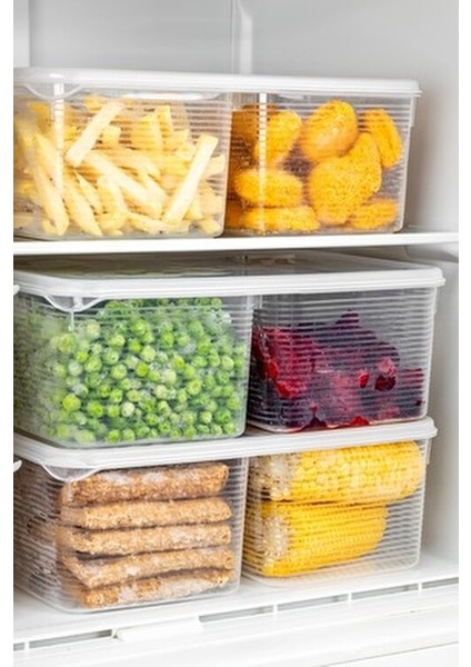 4 Adet 2 Bölmeli 4,5 Lt Dikdörtgen Kapaklı Buzdolabı ve Buzluk Düzenleyici