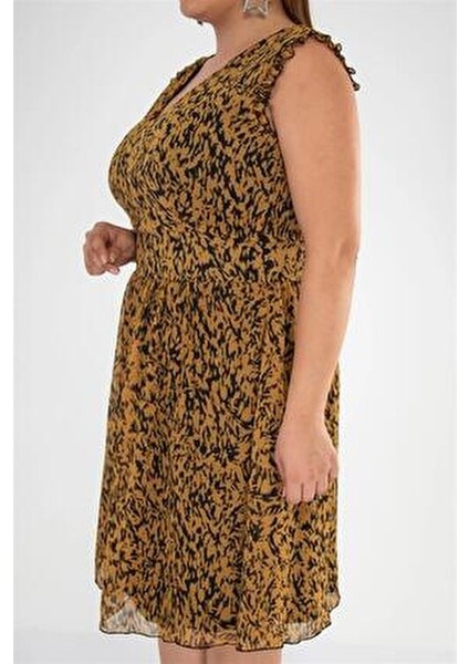 Büyük Beden Ares V Yaka Elbise Siyah-Hardal fırsatları