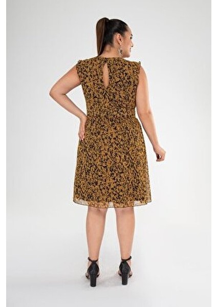 Büyük Beden Ares V Yaka Elbise Siyah-Hardal indirimleri