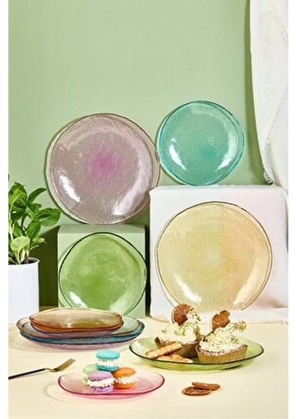 Flare 12 Parça Renkli Servis Tabağı ve Pasta Tabağı Seti