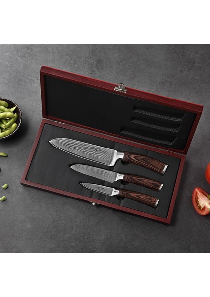 Wakoli Edıb 3’lü Alman Damaskus Bıçak Seti (67 Kat Çelik, Pakkawood Sap, Ahşap Hediye Kutusunda) | Profesyonel ve Hobi Şefler Için Premium Mutfak Bıçakları indirimleri
